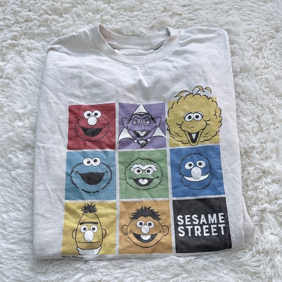 Sesame Street Tops - Sesame Street White Tee with Colorful Character Faces